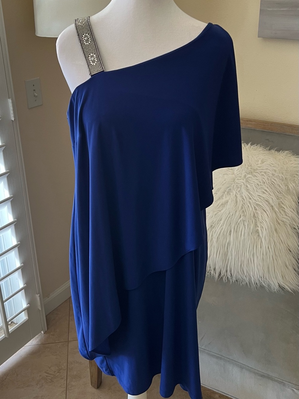 🌸MSK One-Shoulder Cobalt Blue Dress with Embellished Strap